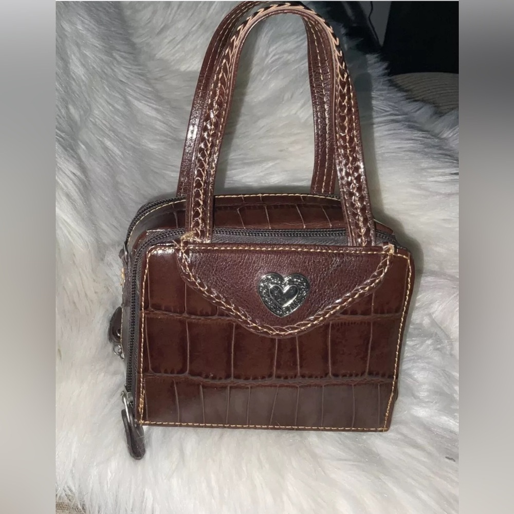 Vintage Mini Faux Leather Bag Multiple Compartment Brown